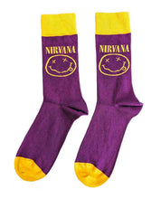 Cargar imagen en el visor de la galería, Nirvana - Calcetines "Yellow Happy Face (Purple)"
