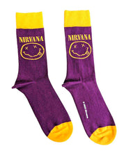 Cargar imagen en el visor de la galería, Nirvana - Calcetines "Yellow Happy Face (Purple)"
